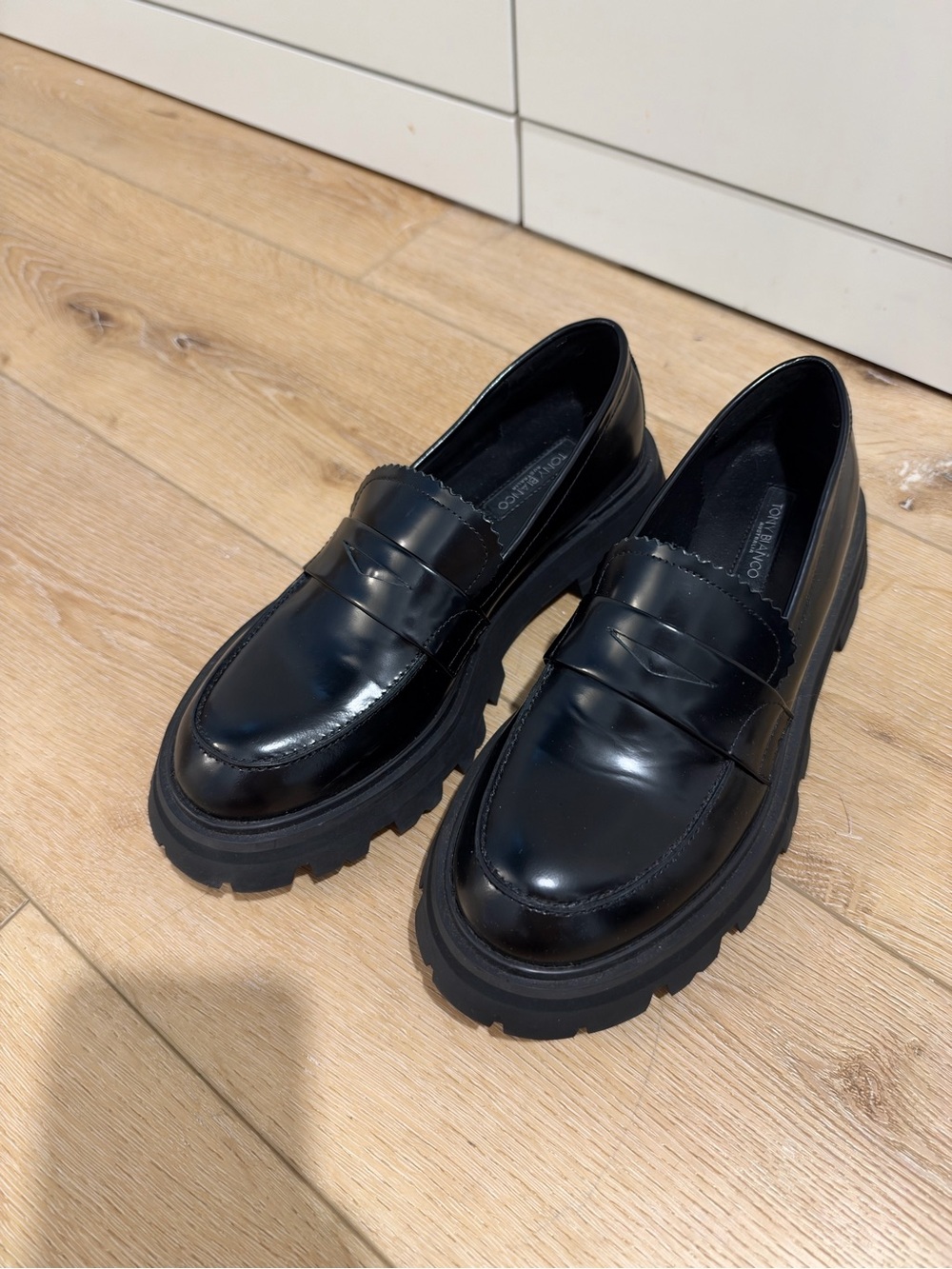 Tony Bianco Black Chunky Penny Loafers
